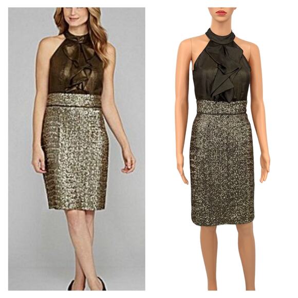 Antonio Melani Niko Dress Size 0 Satin Ruffle Top Sequin Skirt Cocktail Glam - Picture 1 of 10